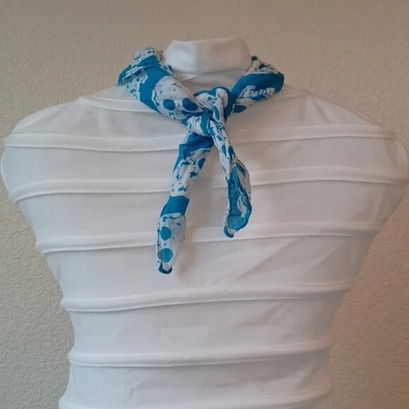 Skull Bandana, Semi Sheer Teal & White Unisex Punk Goth Biker 19"x20" - Picture 3 of 12